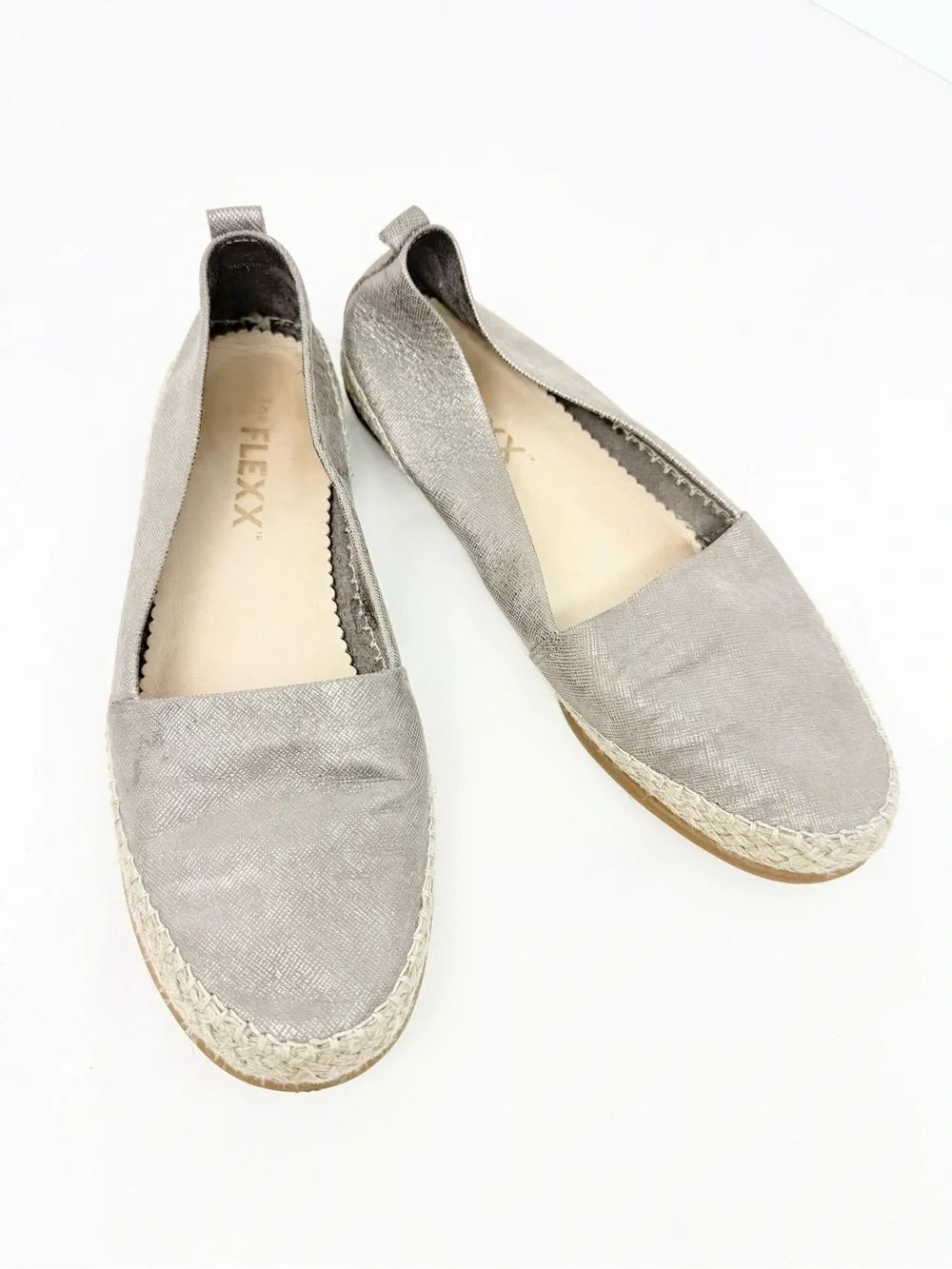 The Flexx RAPID PULL ON Pewter Taupe Metallic Sparkle Slip On Espadrille Flats